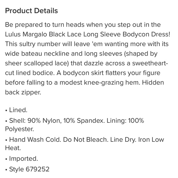 Lulu Margalo Black Lace Long Sleeve Bodycon Dress - Picture 3 of 3